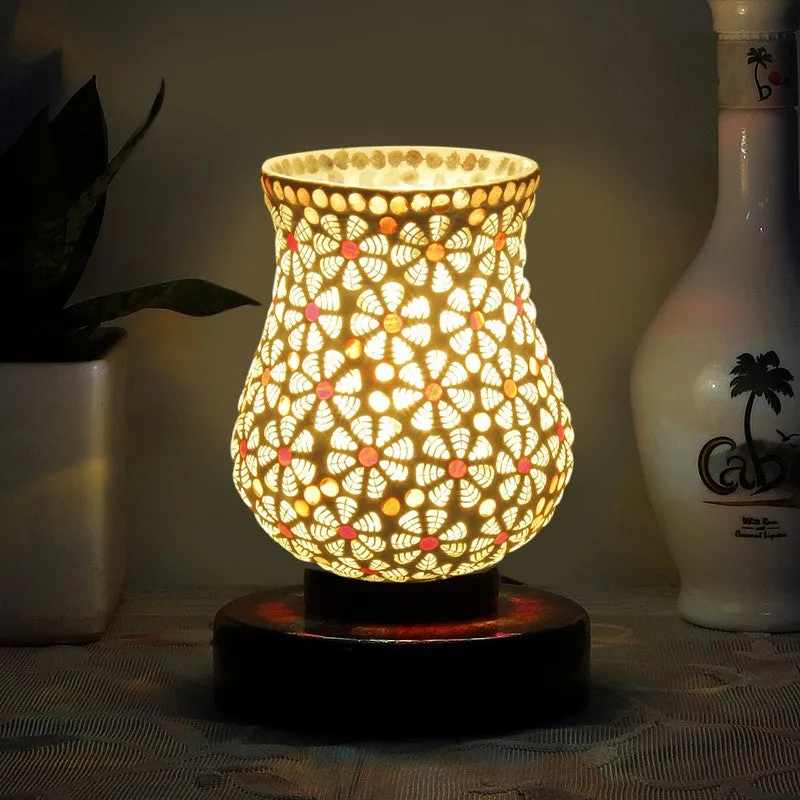 Mosaic Glass Table Lamp With Wooden Base - Multicolor media 1