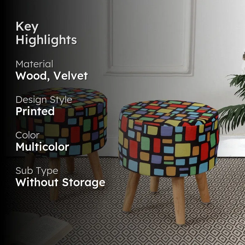 Ravira Block Print Multicolor Engineered Wood Ottomans - Set Of Two media 2
