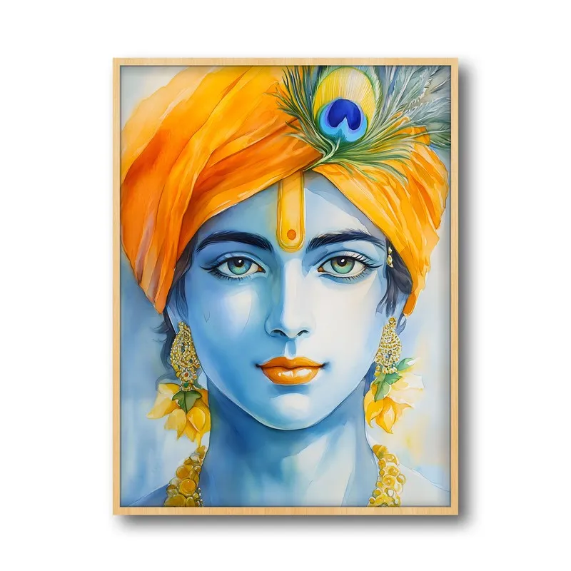 Divine Madhava Spiritual Archival Paper Wall Painting - Natural Brown Frame media 5