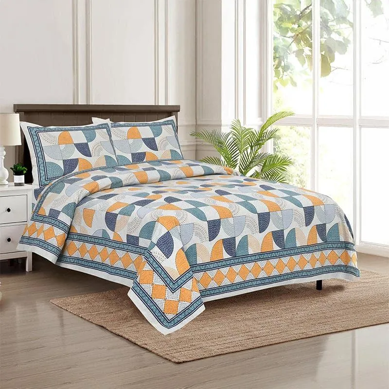 Aabhita Floral Cotton Bedsheet (Blue,Yellow) - 160 TC media 1