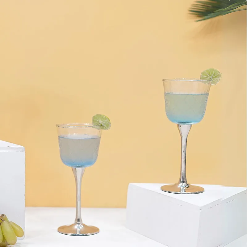 Saroda Glass & Brass Goblet Wine Glass (Nickel/180 mL) - Set Of Two media 3