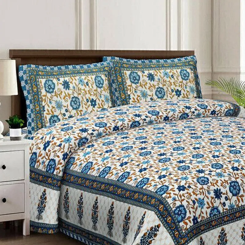 Petalet Cotton Bedsheet (Blue,White) - 240 TC media 4
