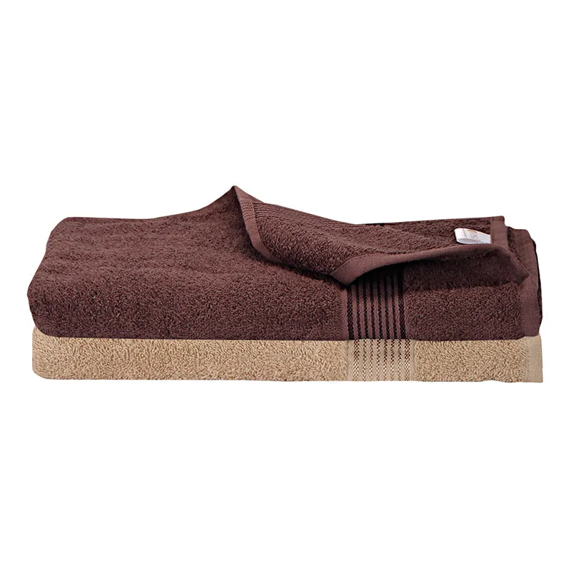 Nuage Cotton Bath Towel (Brown & Beige) - Set Of Two media 3