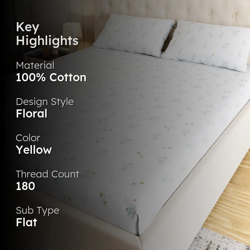 Blossomway Floral Cotton Bedsheet (Yellow) - 180 TC media 2