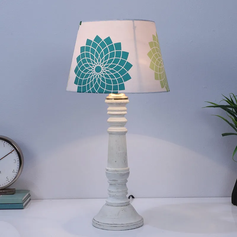 Akari Coil Printed Mango Wood Table Lamp - White,Green media 4
