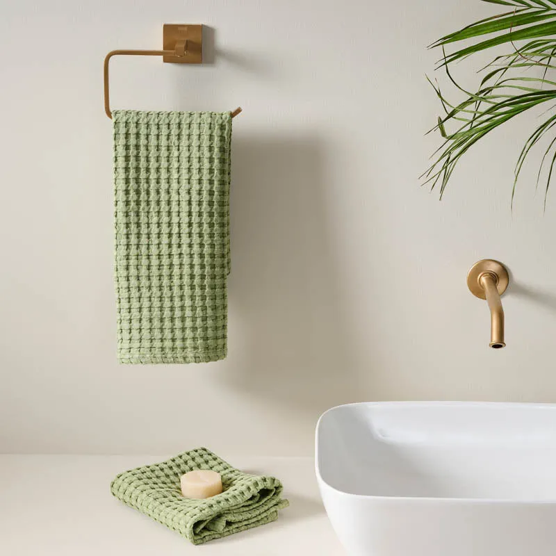 Fluffy Waffle Hand Towel (Green) - Set Of Two media 1