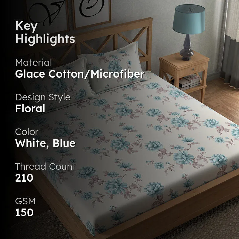 Blue Blooms Floral Microfiber Microfiber Bedsheet - 150 GSM media 2