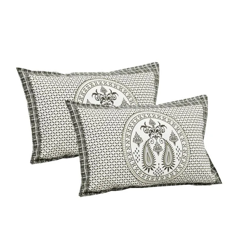 Trikaaya Ethnic Cotton Flat Bedsheet (White & Grey) - 160 TC media 6