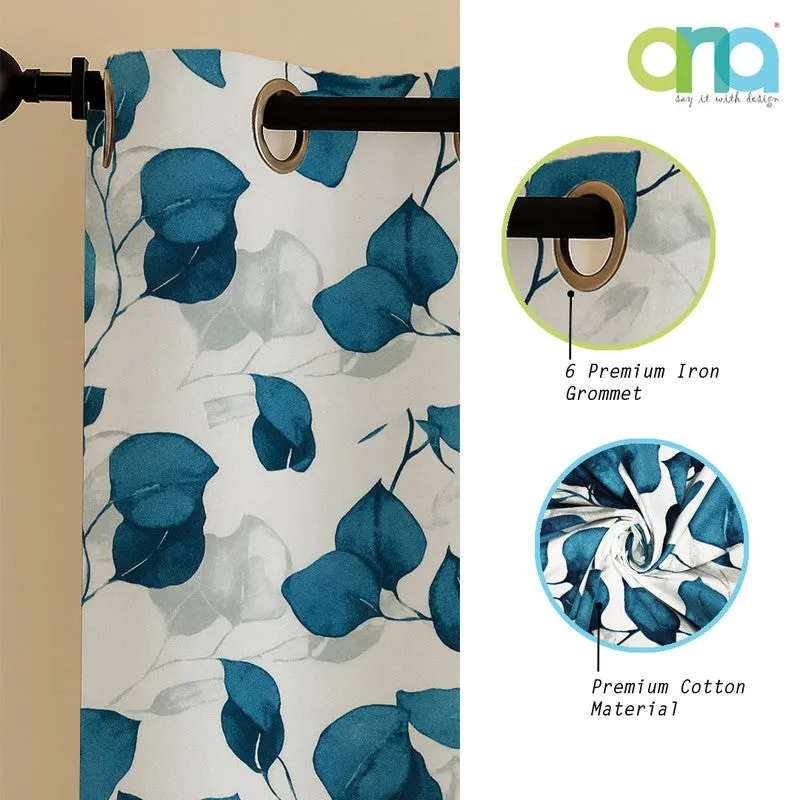 Garden Glow Cotton Curtains (blue,white) - Set Of Three media 6