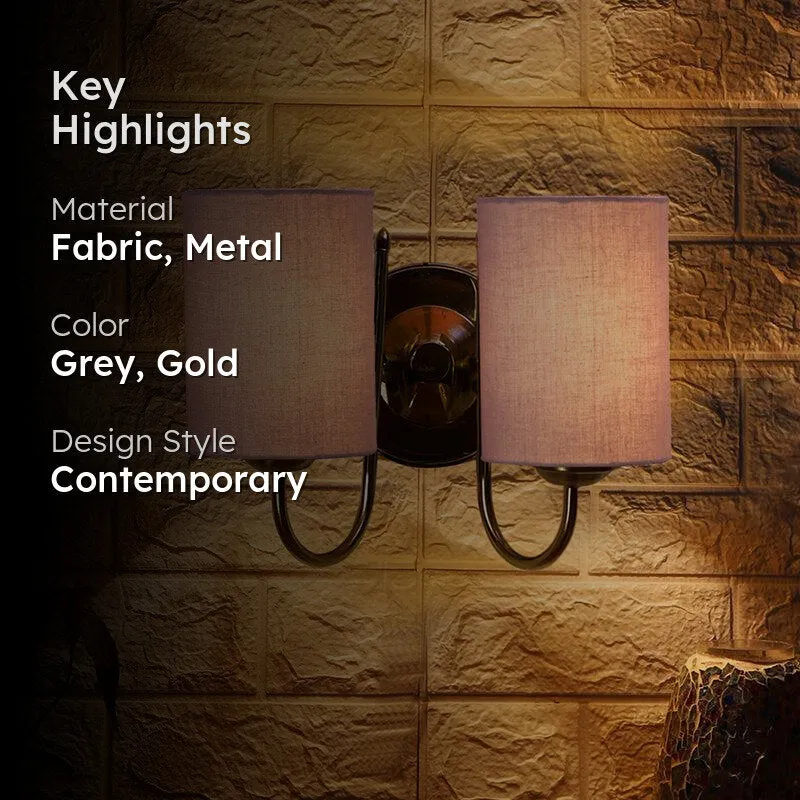 Veda Duo Cylindrical Fabric & Metal Wall Lamp - Grey media 2