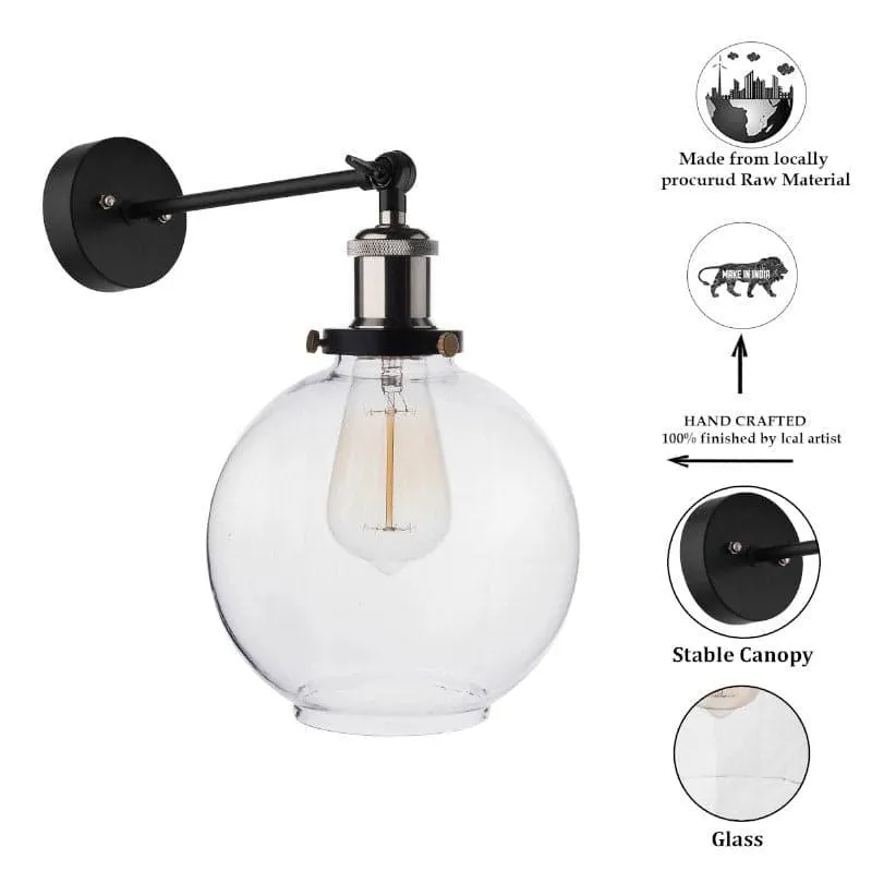 Tiagro Globe Moon Glass & Metal Wall Lamp - Nickel media 4