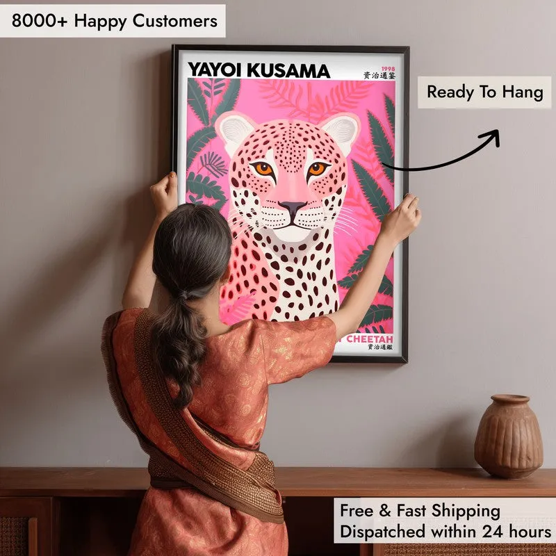 Sweet Cheetah Inspired by Yayoi Kusama Archival Canvas Wall Art - Black Frame media 6