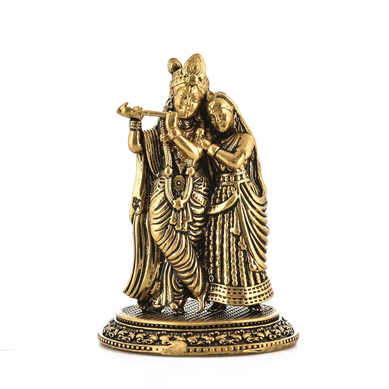 Auspicious Radha Krishna Brass Idol - Gold media 3
