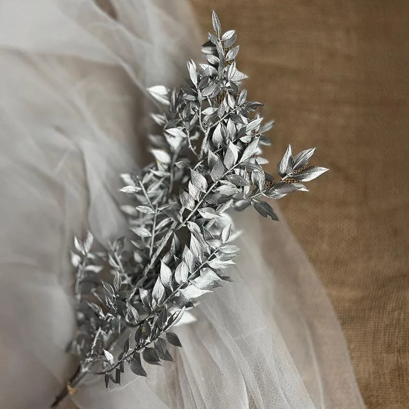 Dried Ruscus Bunch (Silver) - Set Of Three media 1