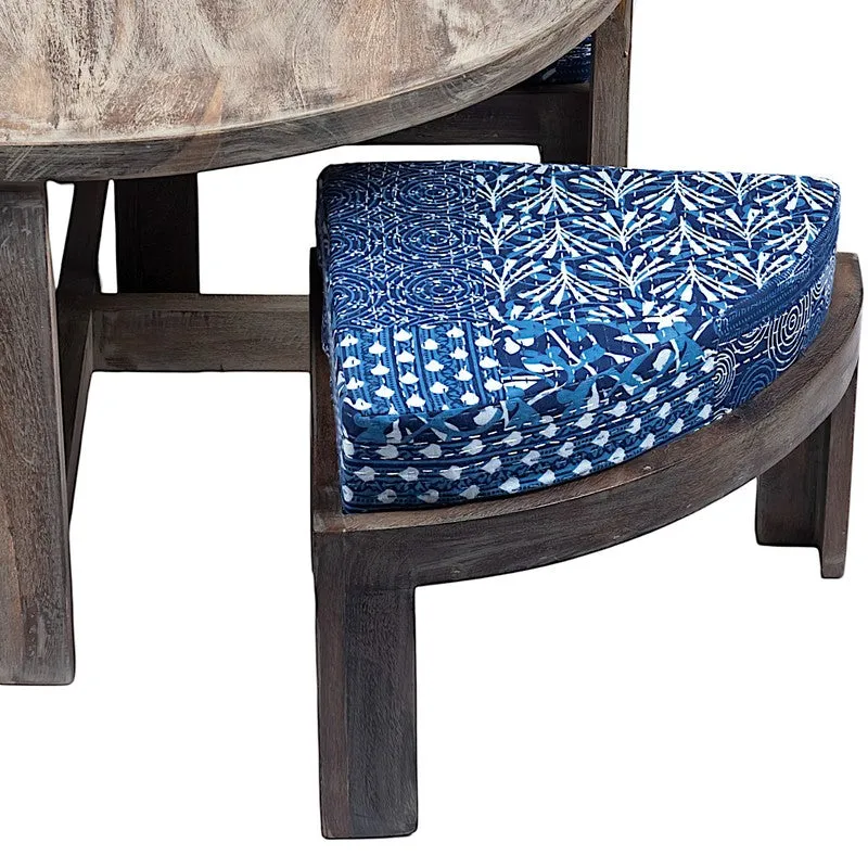 Jervon Sheesham Wooden Center Table with Stools and Cushions (Grey,Blue) - Nine Piece Set media 5