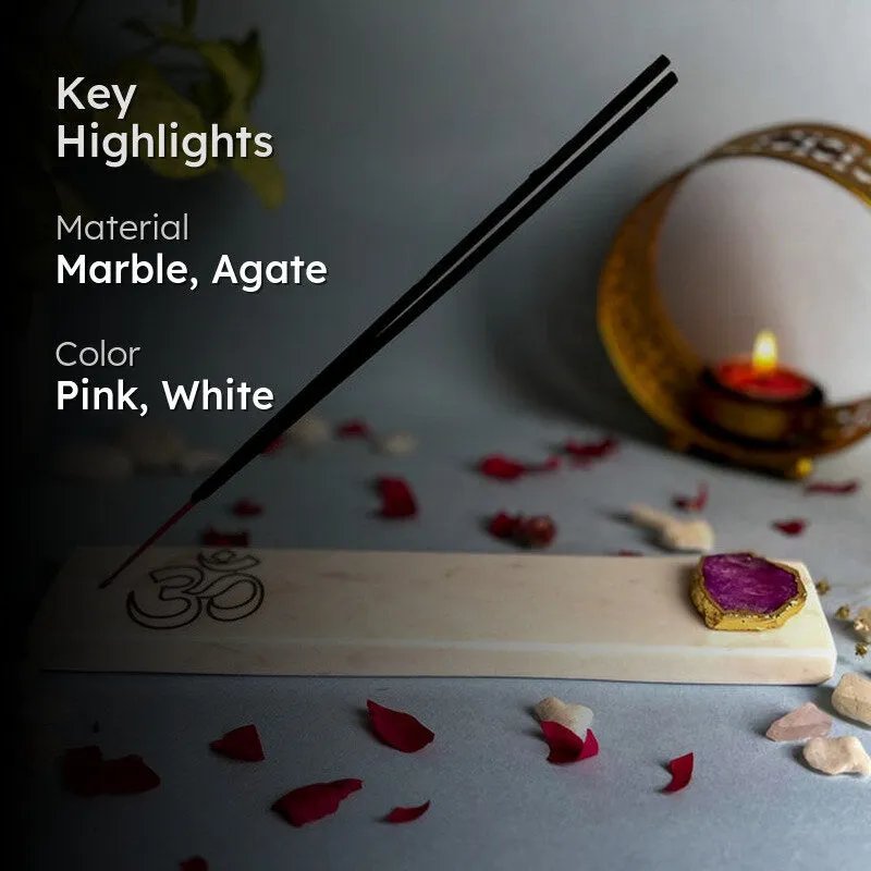 Om Marble Incense Holder With Agate Plating - Pink media 2