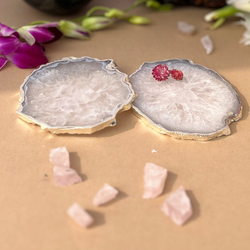 Byrona Handcrafted Crystal Agate Coaster (White) - Set Of Two media 3