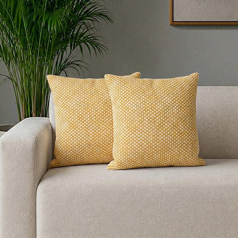 Vindhya Cushion Cover (Yellow) - Set Of Two - 16 x 16 Inches