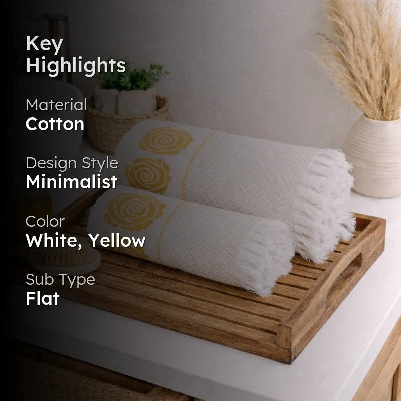 Rosette Cotton Hand & Bath Towel (Yellow & White) - Set of Two media 2
