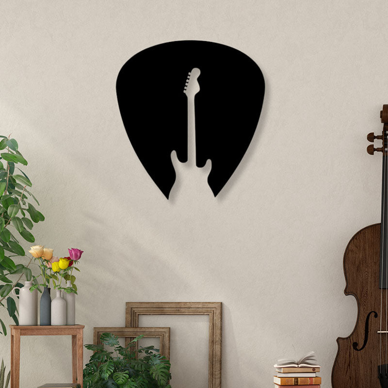 Guitar And Plectrum Black Iron Wall Accent