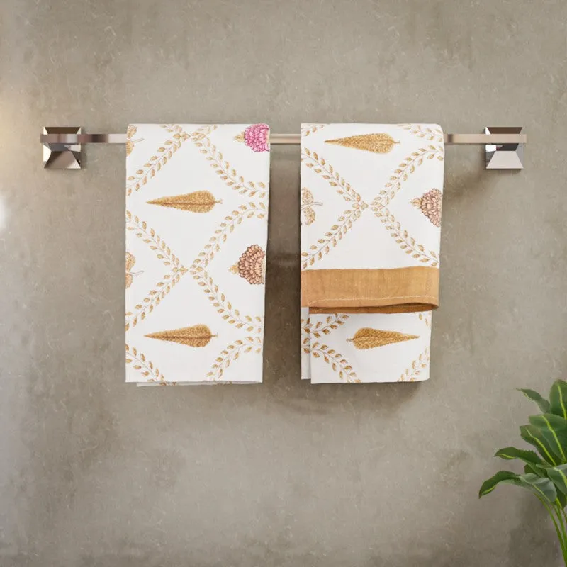 Desert Bloom Cotton Hand Towel (Mustard) - Set Of Two media 3