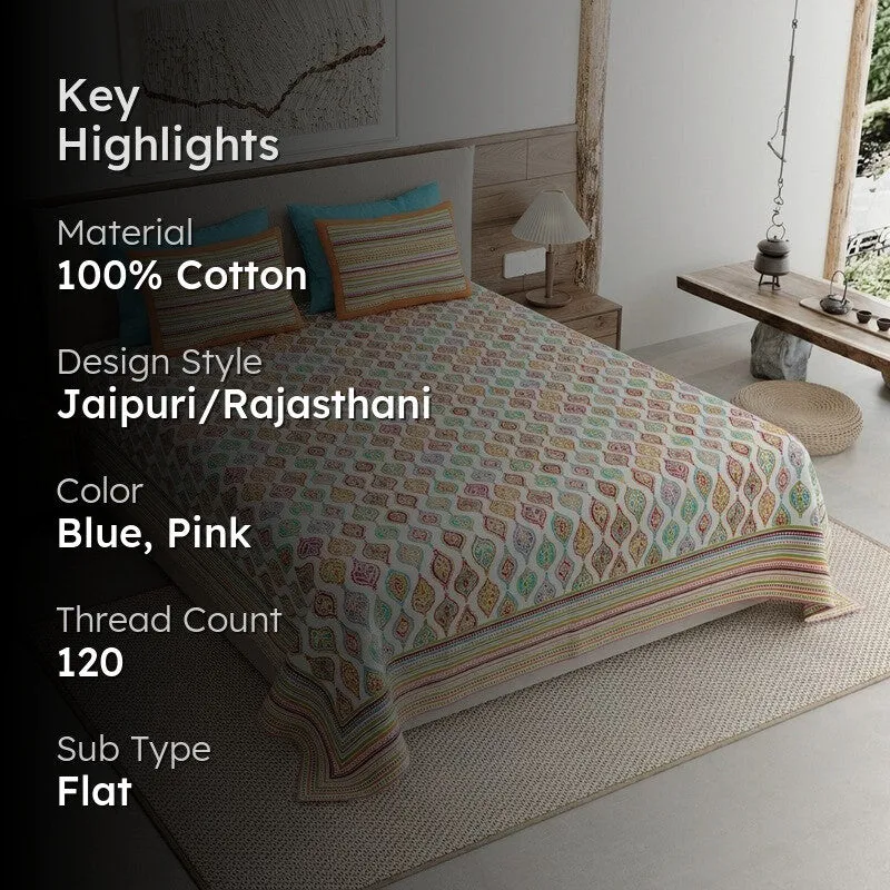 Royal Blend Cotton Bedsheet (Blue,Pink) - 120 TC media 2