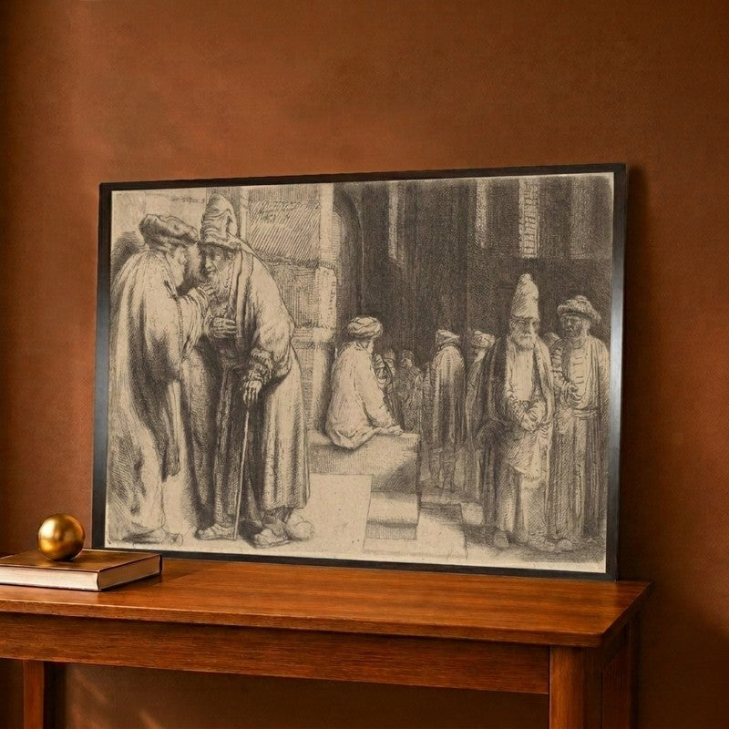 Jews in the Synagogue 1648 Canvas Wall Painting - 18 x 12 Inches