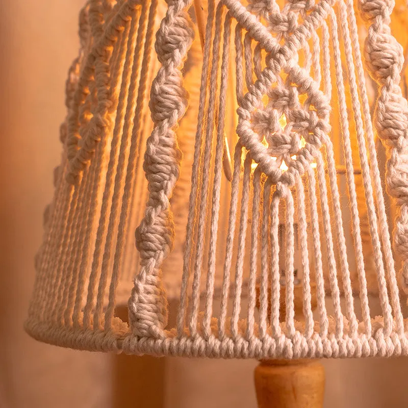 Behnam Macrame Wooden Table Lamp - White,Beige media 6