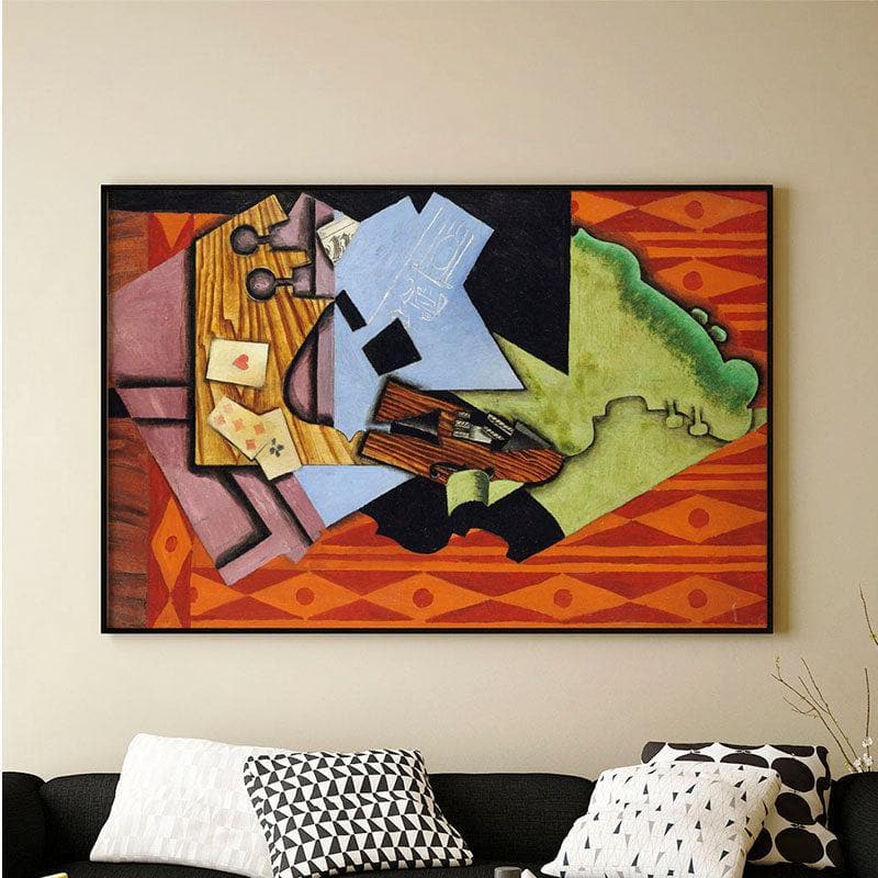 Violin And Playing Cards Canvas Painting By Juan Gris - Black Frame