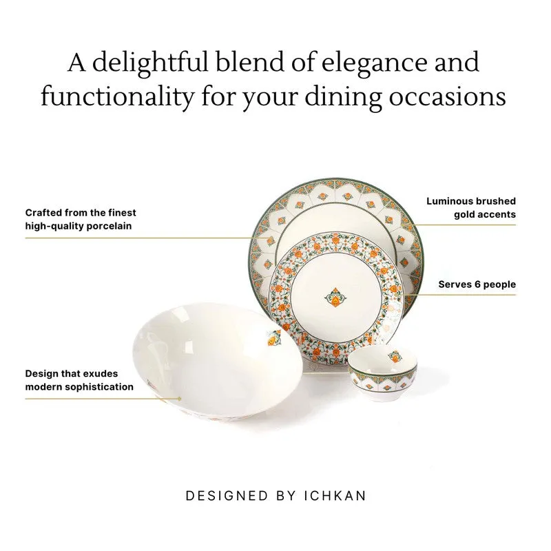 Heritage Line 24k Gold Brushed Dinner Set (Orange,White)- 27 Piece Set media 10