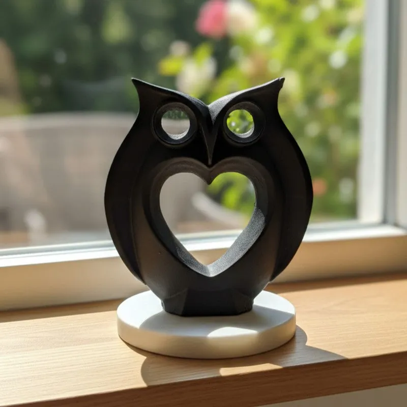 Heart Owl Resin Showpiece - Black media 4