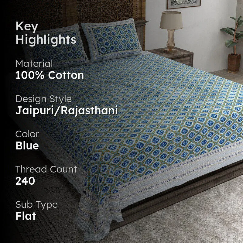 Formo Cotton Bedsheet (Blue) - 240 TC media 2