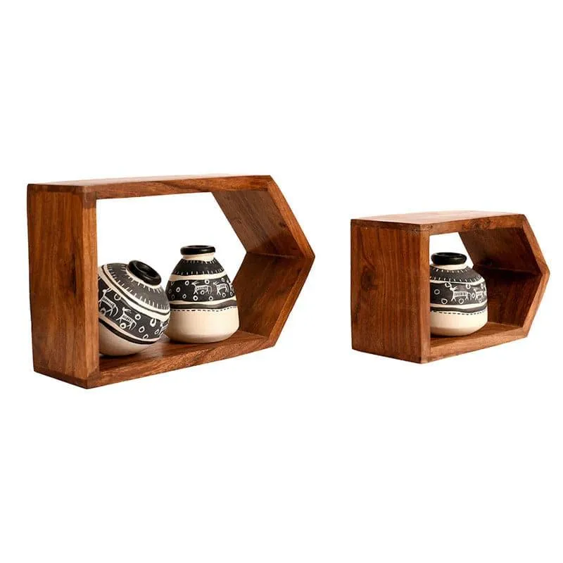 Priyank Warli Wooden Wall Shelf With Pots - Five Piece Set media 3