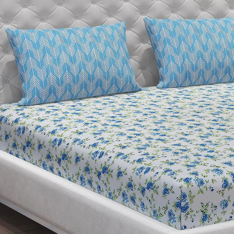 Monte Carlo Fleurish Cotton Bedsheet (White,Blue) - 104 TC media 5