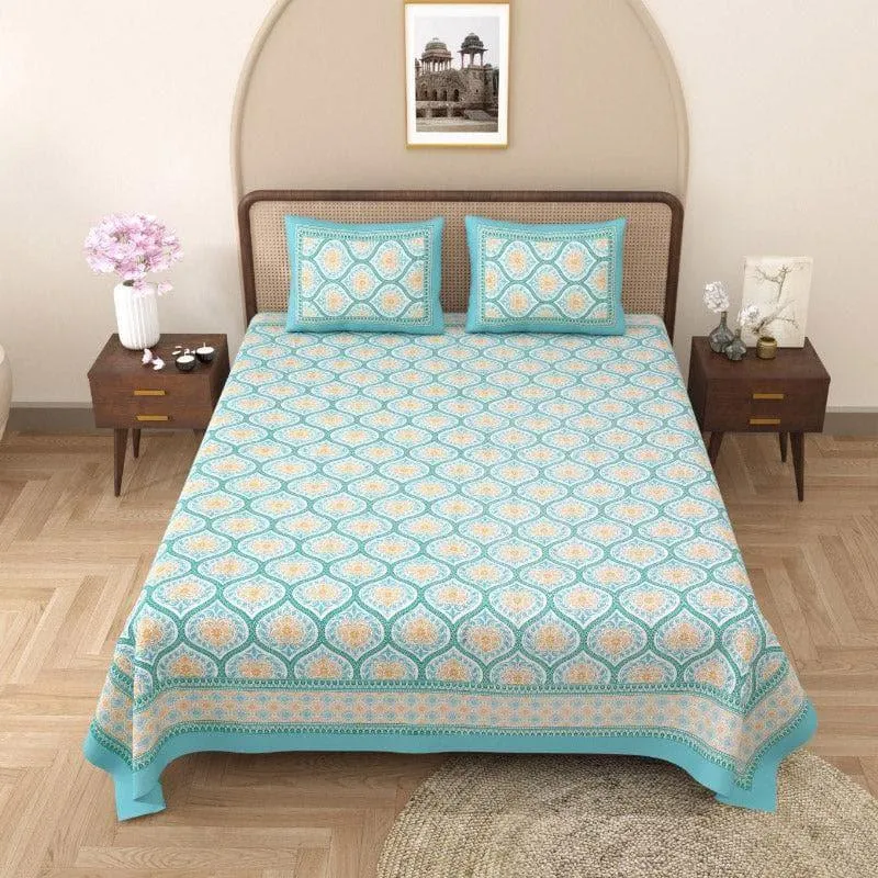 Lavelle Cotton Bedsheet (Teal) - 144 TC media 4