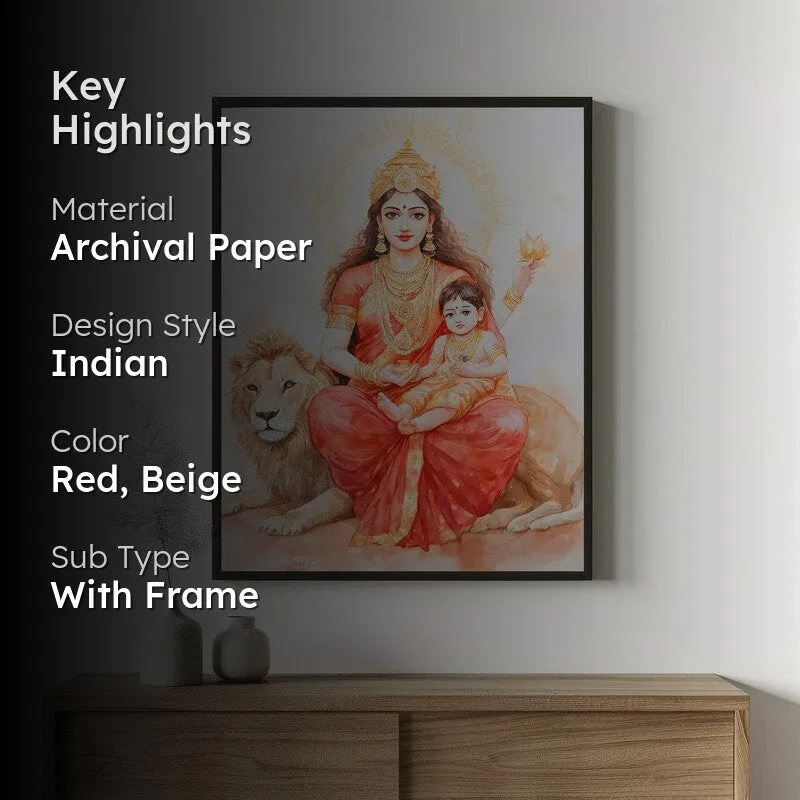 Jaya Durga Mata Spiritual Archival Paper Wall Painting With Frame - Black media 2