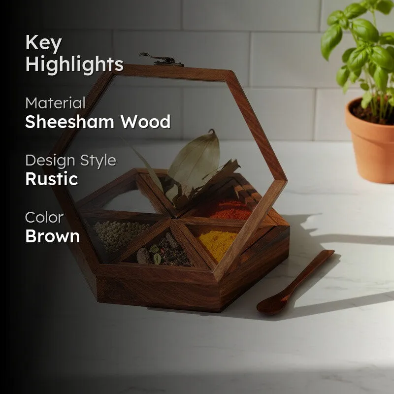 Pantry Sheesham Wood Hexagon Masala Box - Eight Piece Set media 2