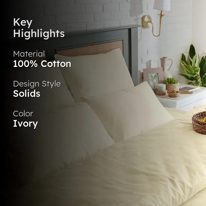 Maison Solid Cotton Pillow Cover (Ivory,700TC) - Set Of Two media 2