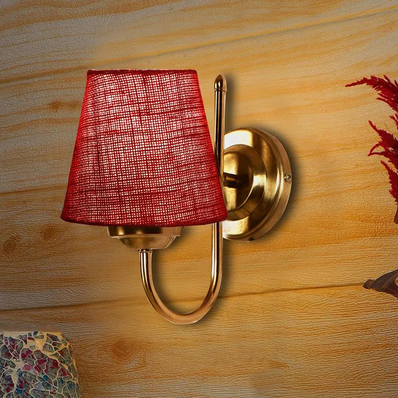Altura Conical Fabric & Metal Wall Lamp - Maroon media 1