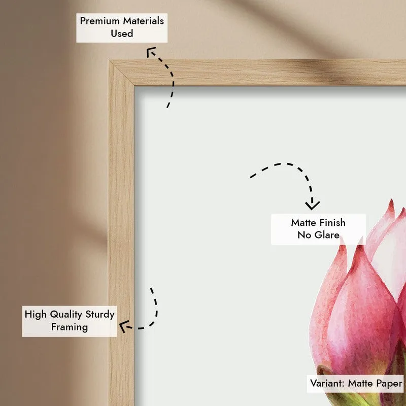 Painted Lotus Bud Archival Paper Wall Art - Natural Brown Frame media 7