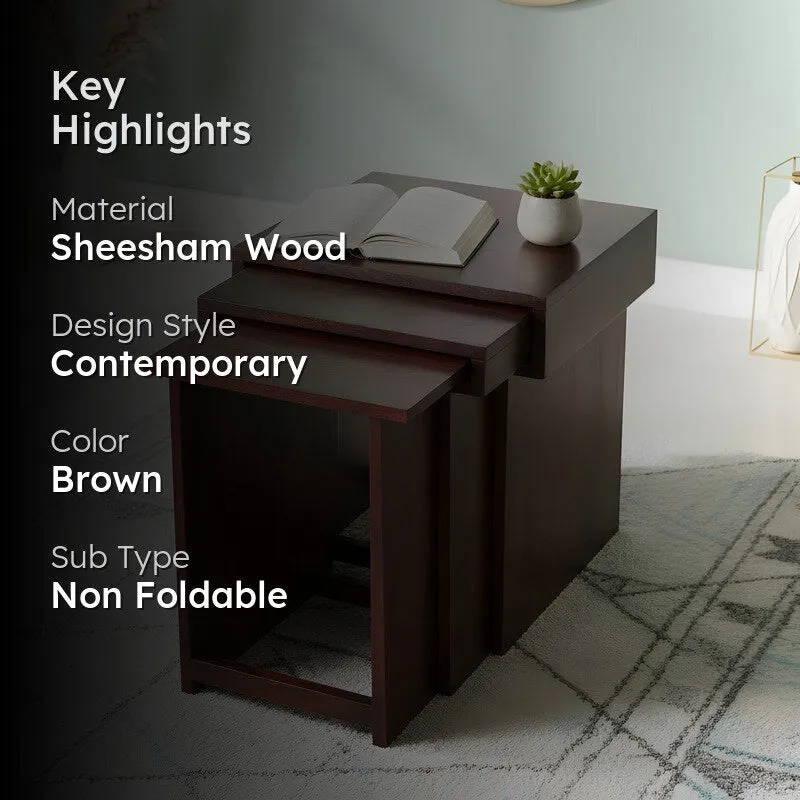Tverox Sheesham Wooden Side & Bedside Table (Dark Brown) - Set Of Three media 2