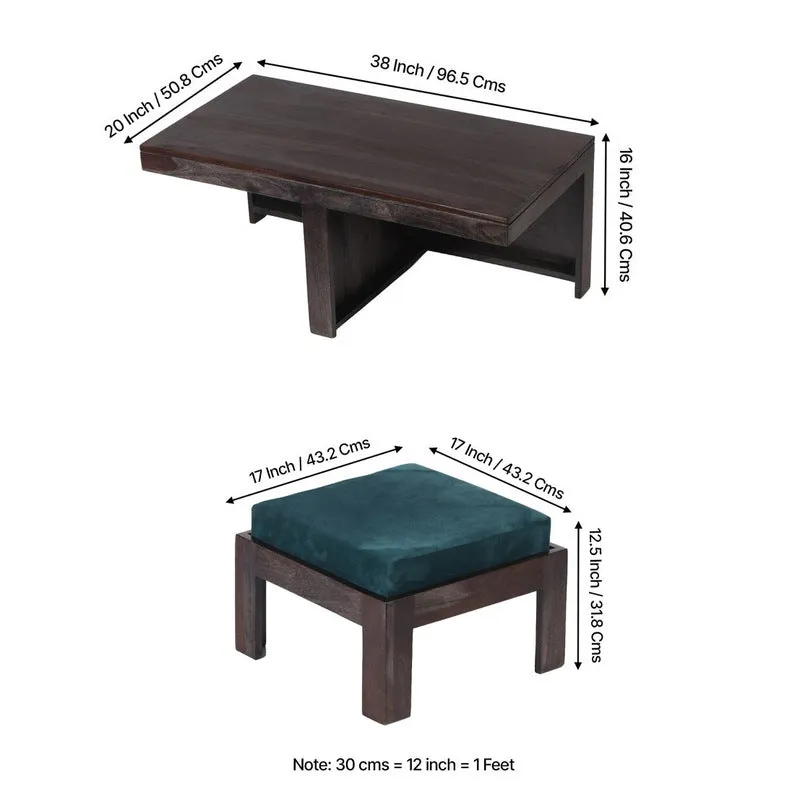 Drexon Sheesham Wooden Center Table with Stools (Deep Brown,Blue) - Five Piece Set media 11