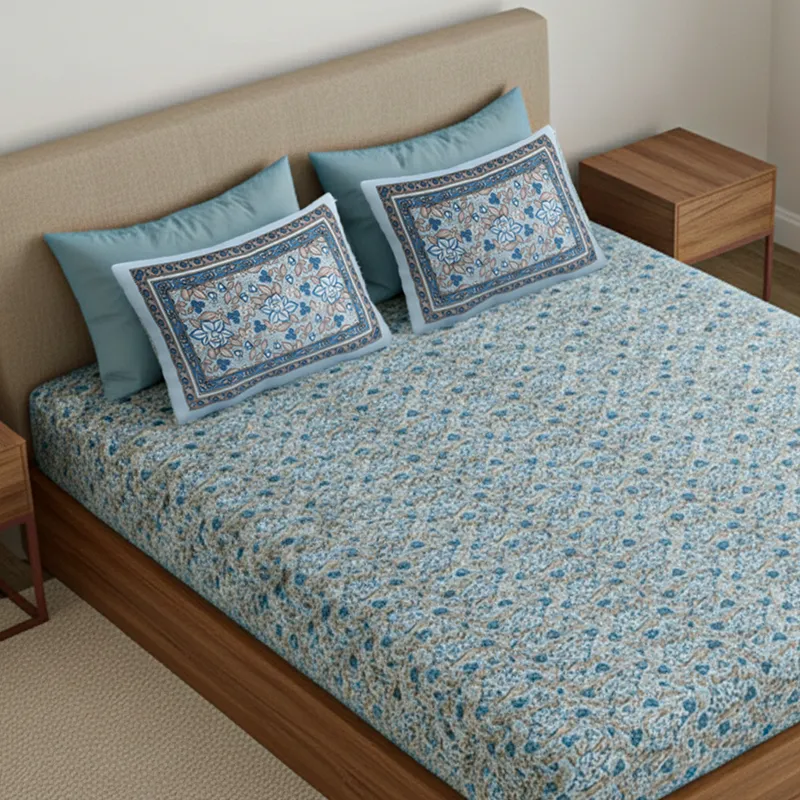 Dhriti Cotton Bedsheet (Blue) - 180 TC media 3