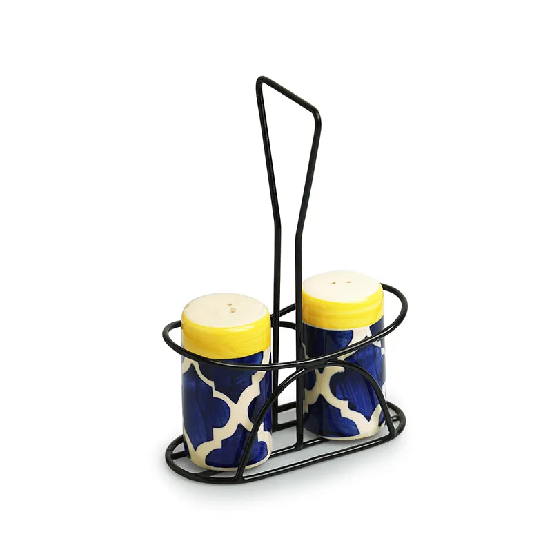 Moroccan Miles Ceramic Salt & Pepper Shaker With Iron Holder (70 mL) - Three Piece Set media 4