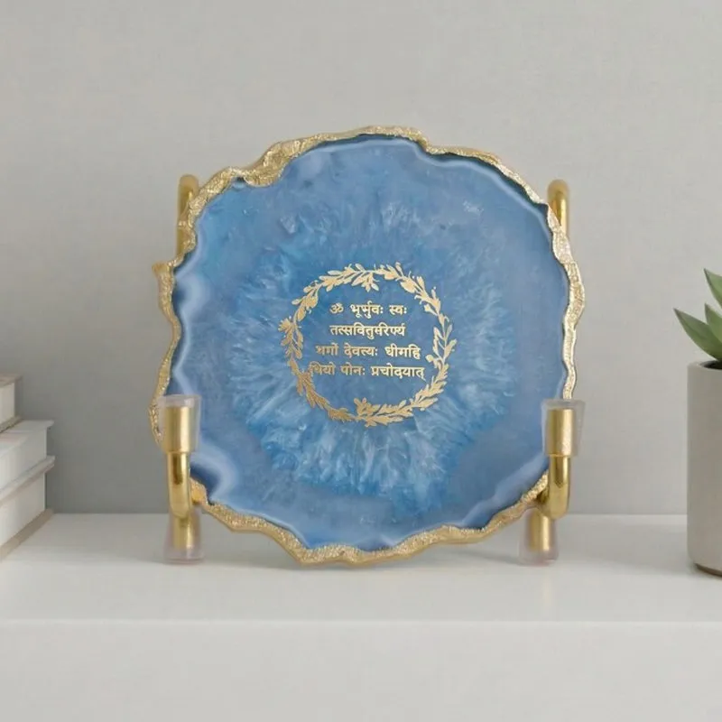 Sacred Gayathri Mantra Handcrafted Agate Religious Accent - Blue media 1
