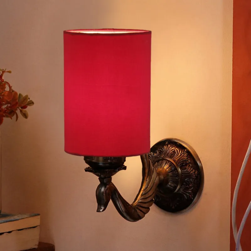 Amro Retro Cylindrical Fabric & Metal Wall Lamp - Red media 1