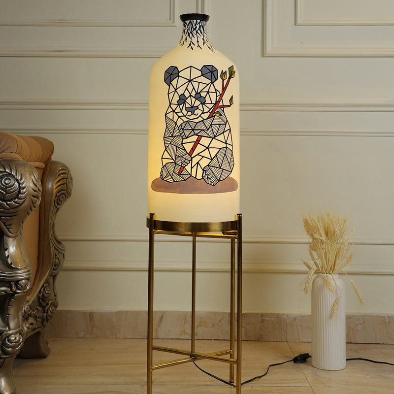 Panda Lines Hand Painted Glass Floor Lamp With Stand media 4