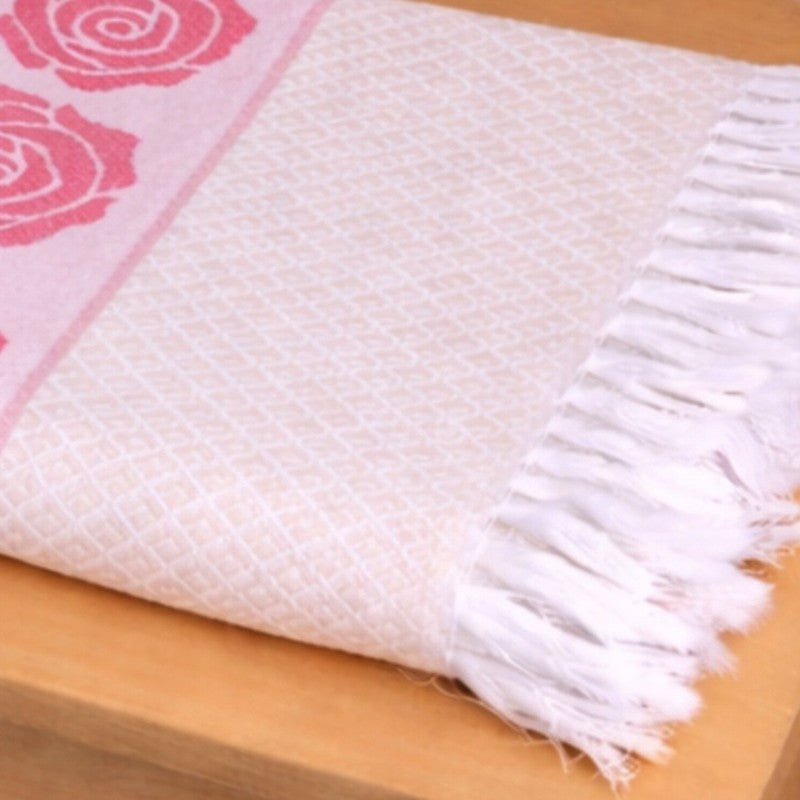 Rosette Cotton Bath Towel (Pink & White) - Set Of Two media 6