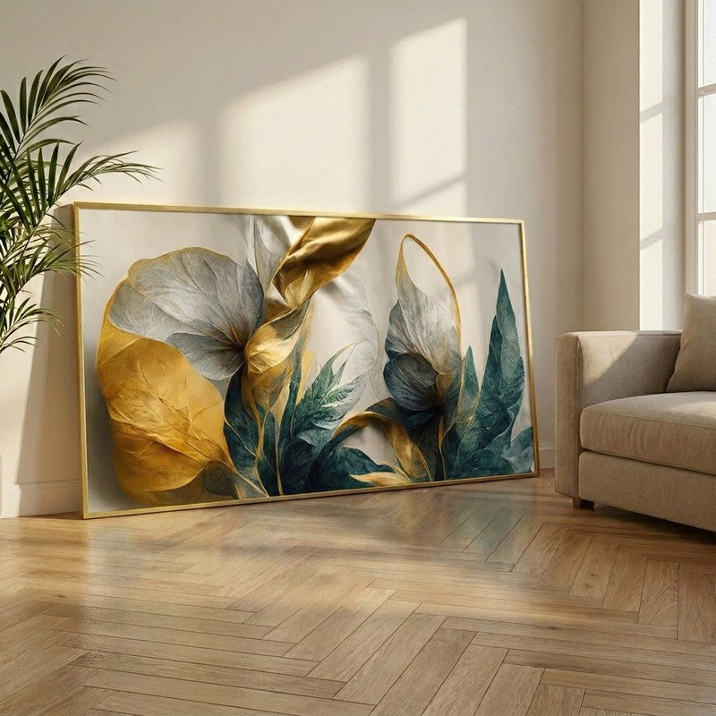 Opal Foliage Canvas Wall Painting With Frame