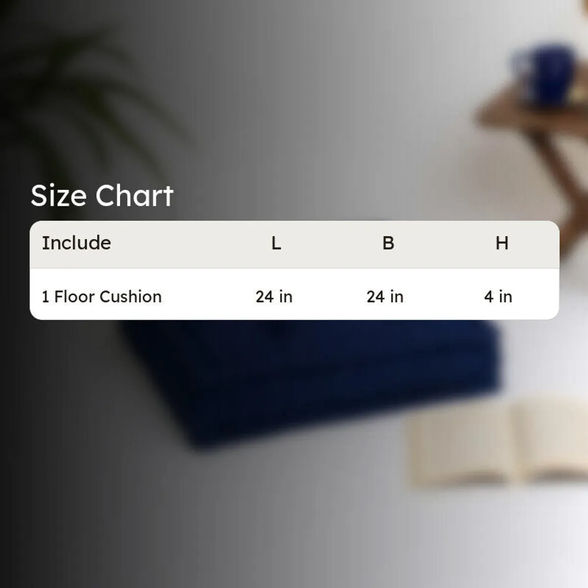 Size chart graphic for the blue floor cushion